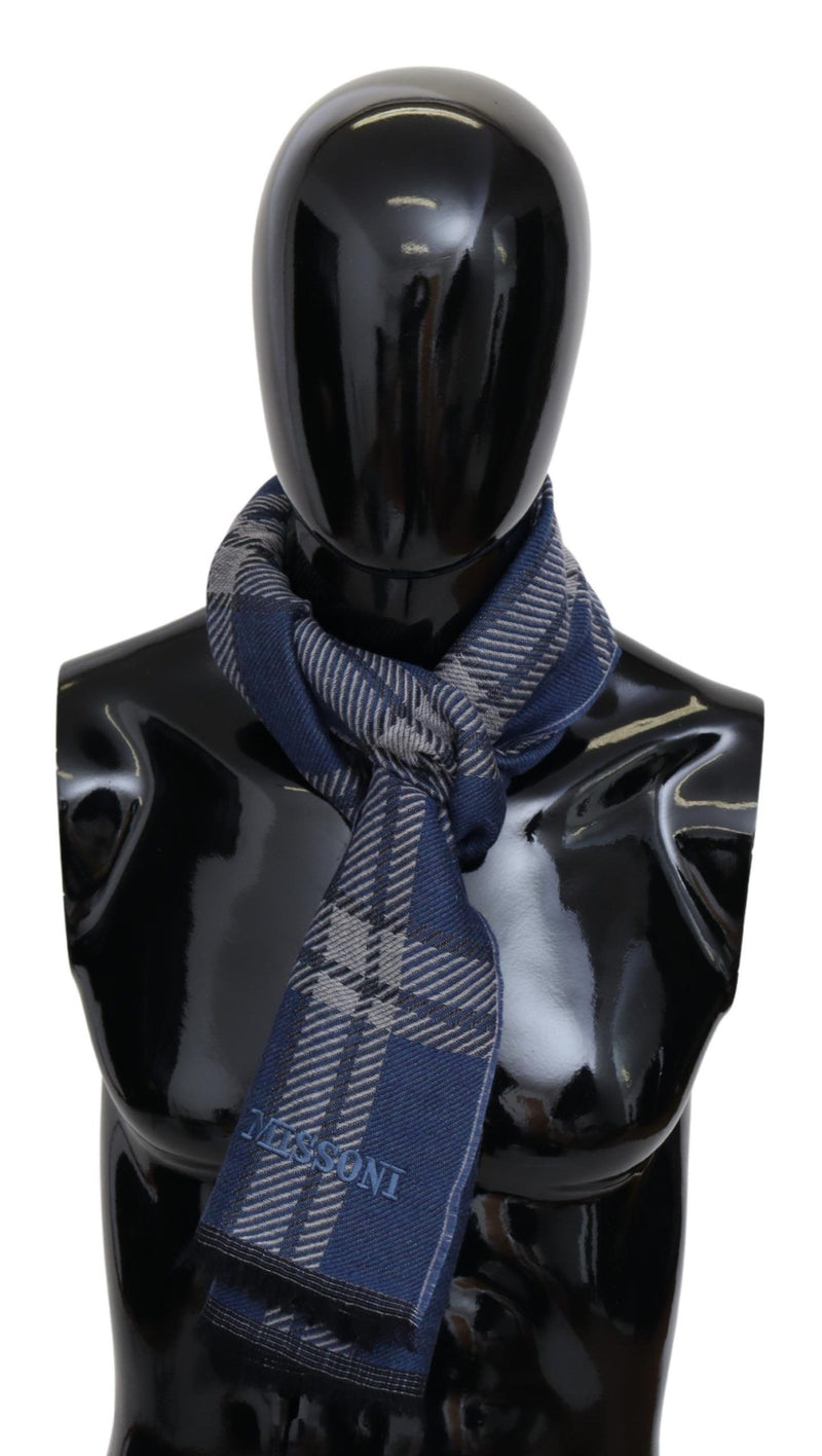 Blue Wool Plaid Unisex Neck Wrap Shawl Scarf