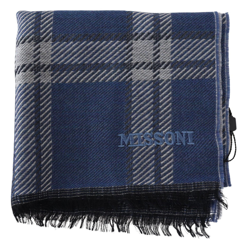 Blue Wool Plaid Unisex Neck Wrap Shawl Scarf