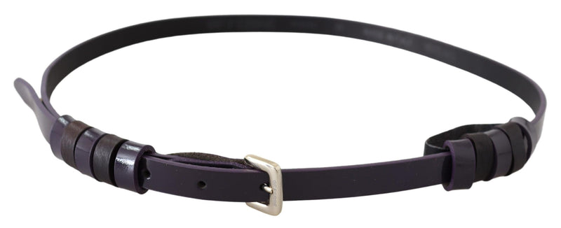 Black Leather Thin Gold Metal Chrome Buckle Belt