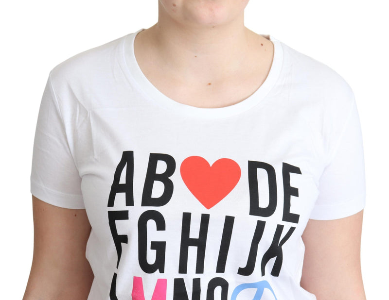 White Cotton Alphabet Letter Print Tops T-shirt