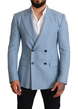 Blue Cashmere Silk Slim Fit Blazer Jacket