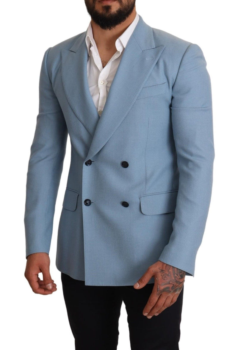 Blue Cashmere Silk Slim Fit Blazer Jacket