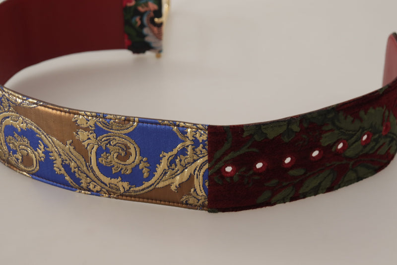 Red Embroidered Leather Gold Logo Metal Buckle Belt