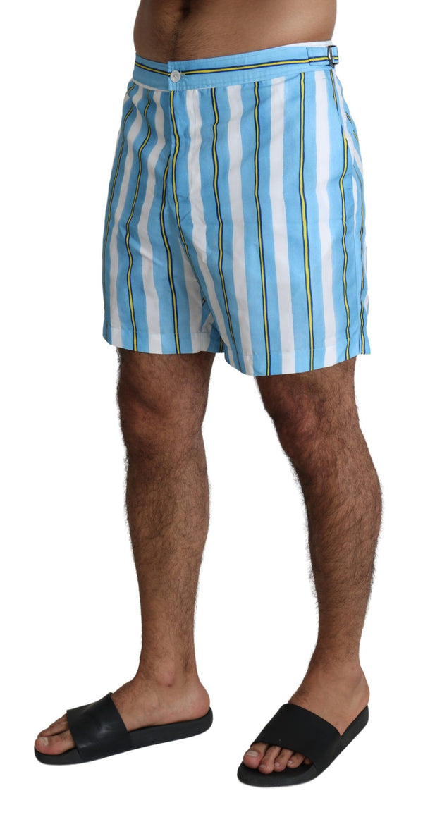 Blue Striped Beachwear Men Swimshorts