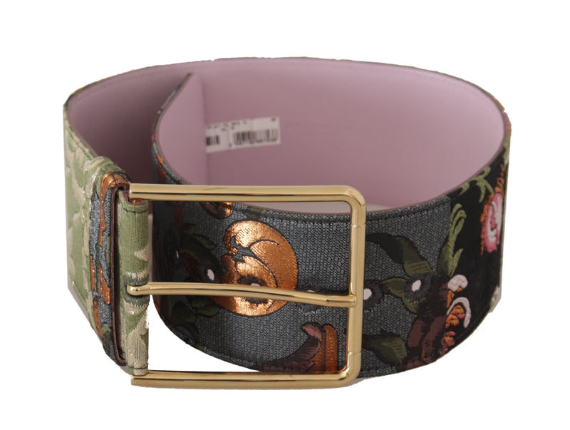 Multicolor Leather Embroidered Gold Metal Buckle Belt