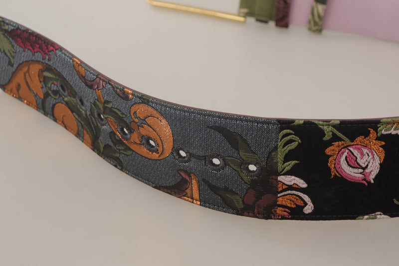 Multicolor Leather Embroidered Gold Metal Buckle Belt