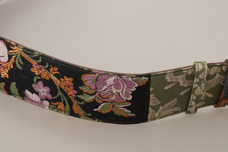 Multicolor Leather Embroidered Gold Metal Buckle Belt