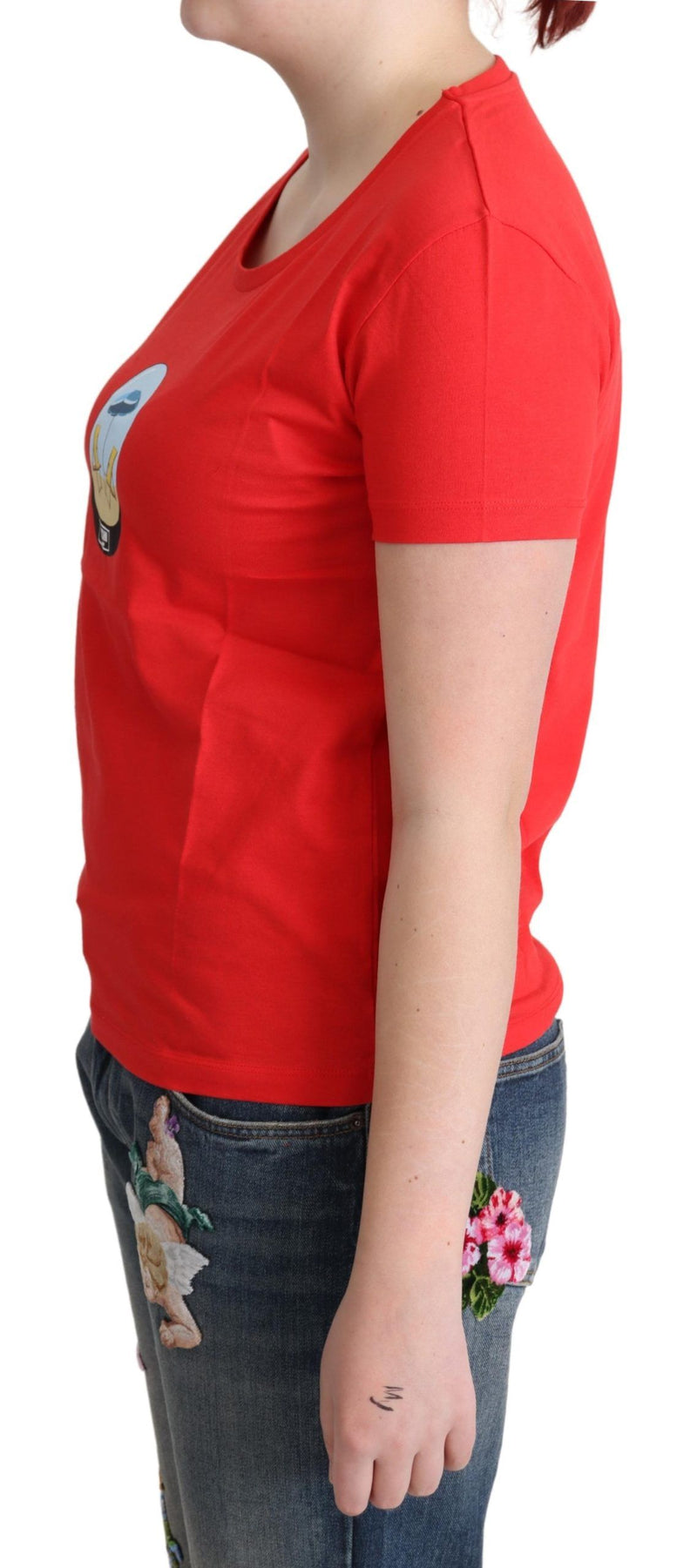 Red Printed Cotton Short Sleeves Tops Blouse T-shirt