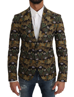 Black Green Leaves Pattern Blazer