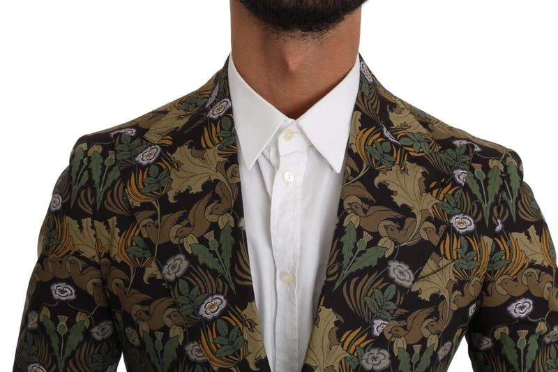 Black Green Leaves Pattern Blazer