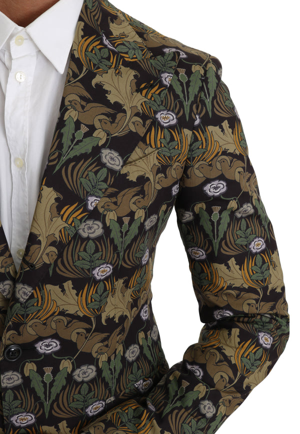 Black Green Leaves Pattern Blazer