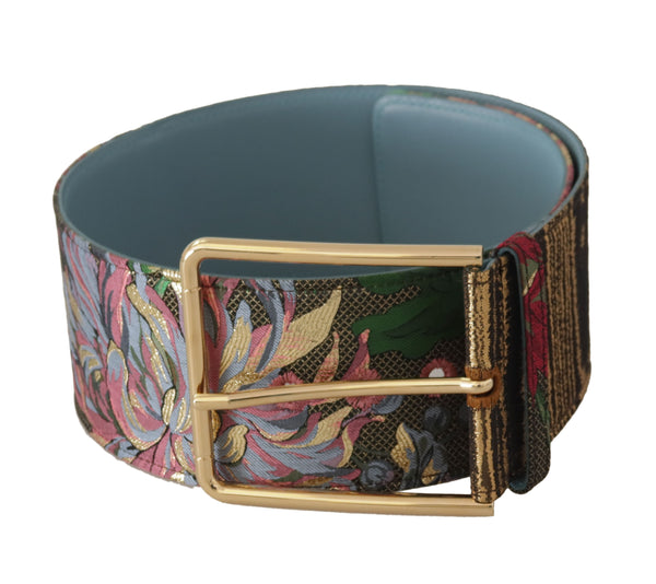 Multicolor Leather Floral Embroid Logo Buckle Belt