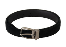 Black Classic Velvet Silver Tone Metal Buckle Belt