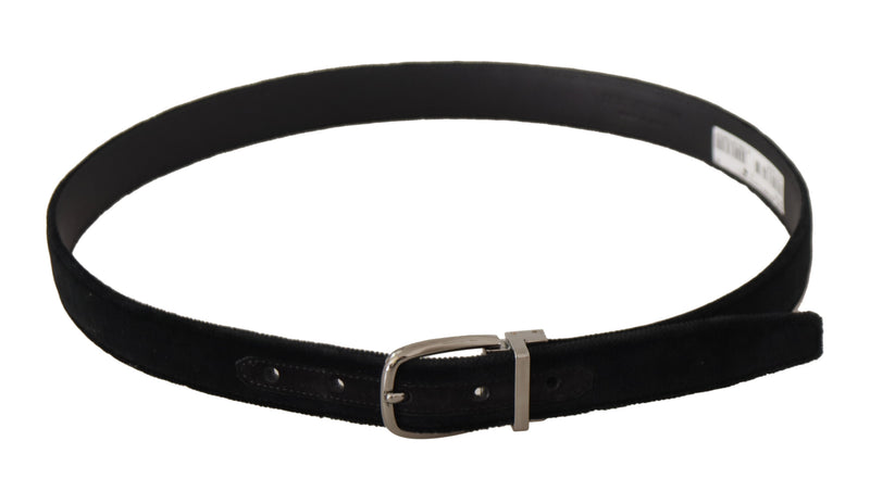 Black Classic Velvet Silver Tone Metal Buckle Belt