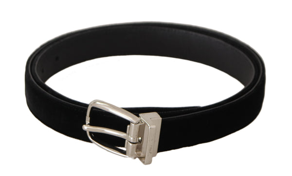 Black Casual Velvet Silver Tone Metal Buckle Belt