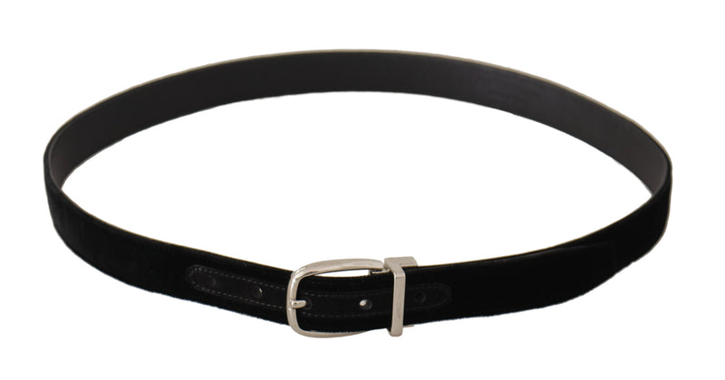 Black Casual Velvet Silver Tone Metal Buckle Belt