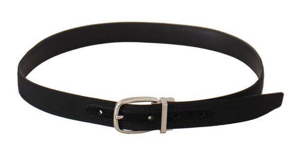 Belt Black Calf Leather Silver Tone Metal Buckle