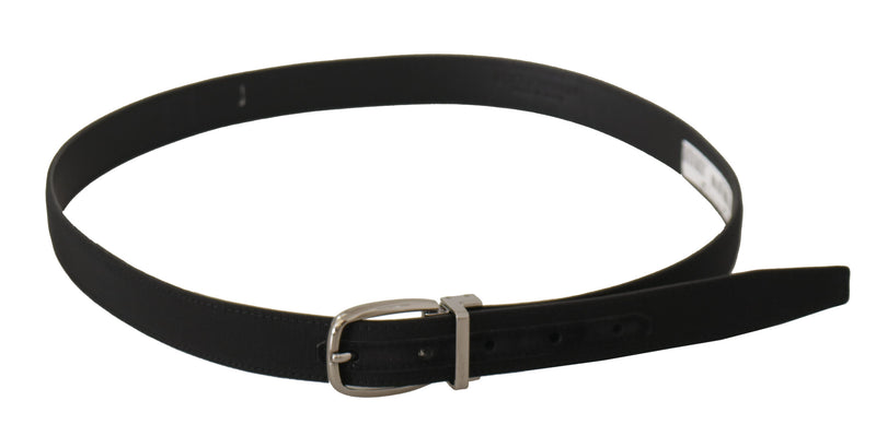 Black Calf Canvas Silver Tone Logo Metal Belt