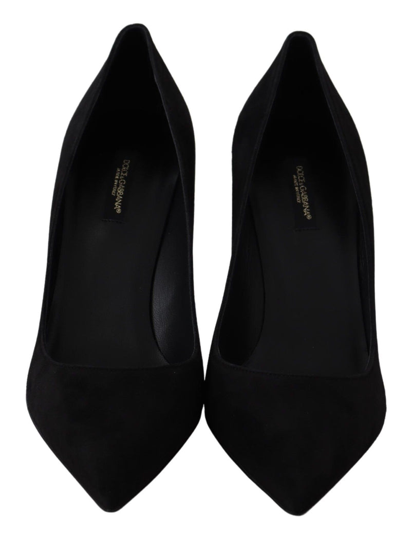 Black Suede Goatskin Heels Pumps Shoes