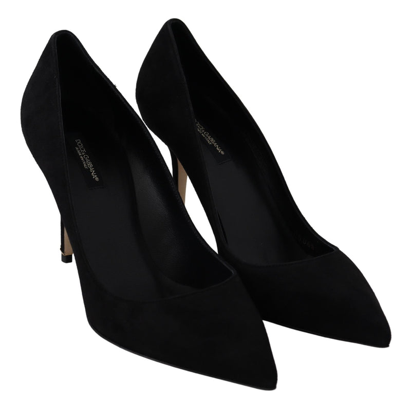 Black Suede Goatskin Heels Pumps Shoes