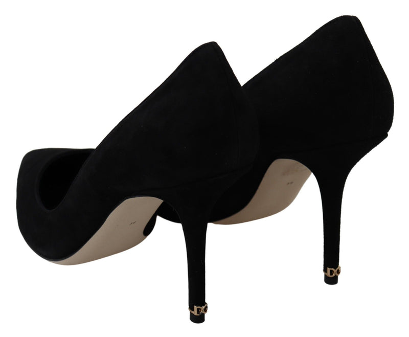 Black Suede Goatskin Heels Pumps Shoes