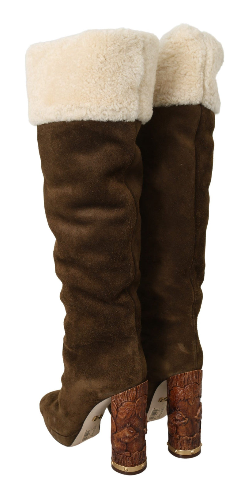 Brown Suede Shearling Knee High Boots Shoes