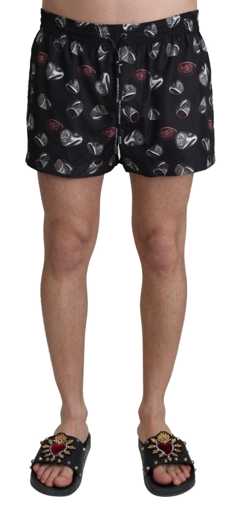 Black Ring Print Beachwear Shorts Swimwear