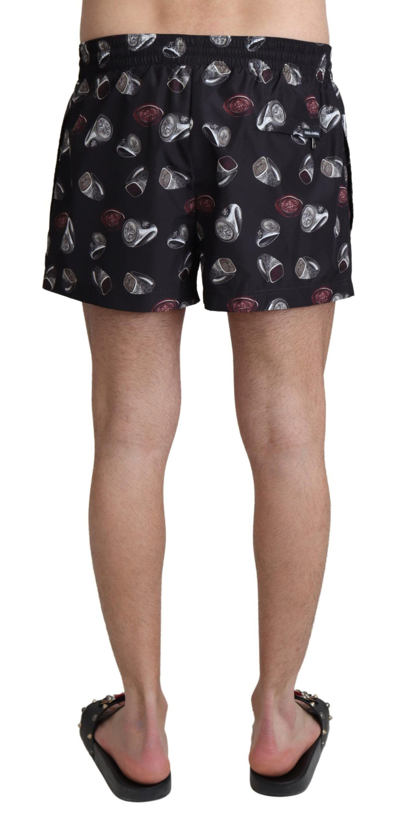 Black Ring Print Beachwear Shorts Swimwear