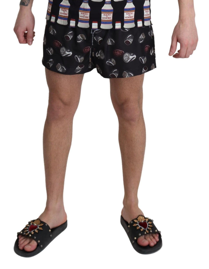 Black Ring Print Beachwear Shorts Swimwear