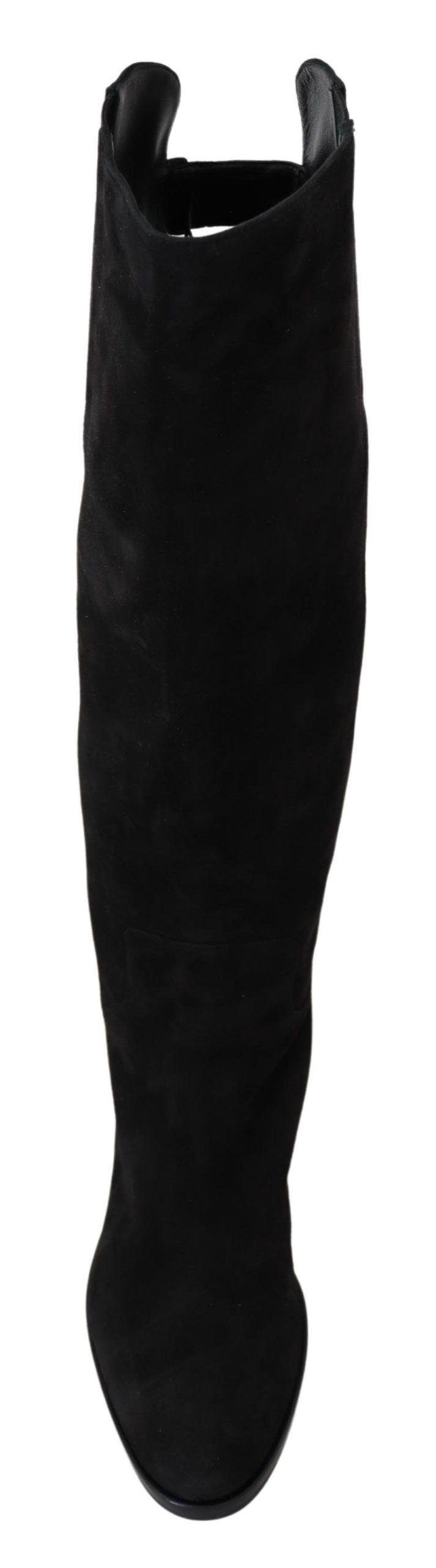 Black Suede Knee High Flat Boots Shoes