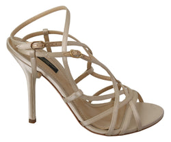 Beige Leather Ankle Strap Heels Sandals Shoes