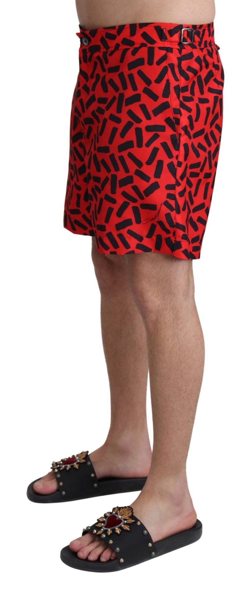 Red Patterned Beachwear Shorts Swimwear