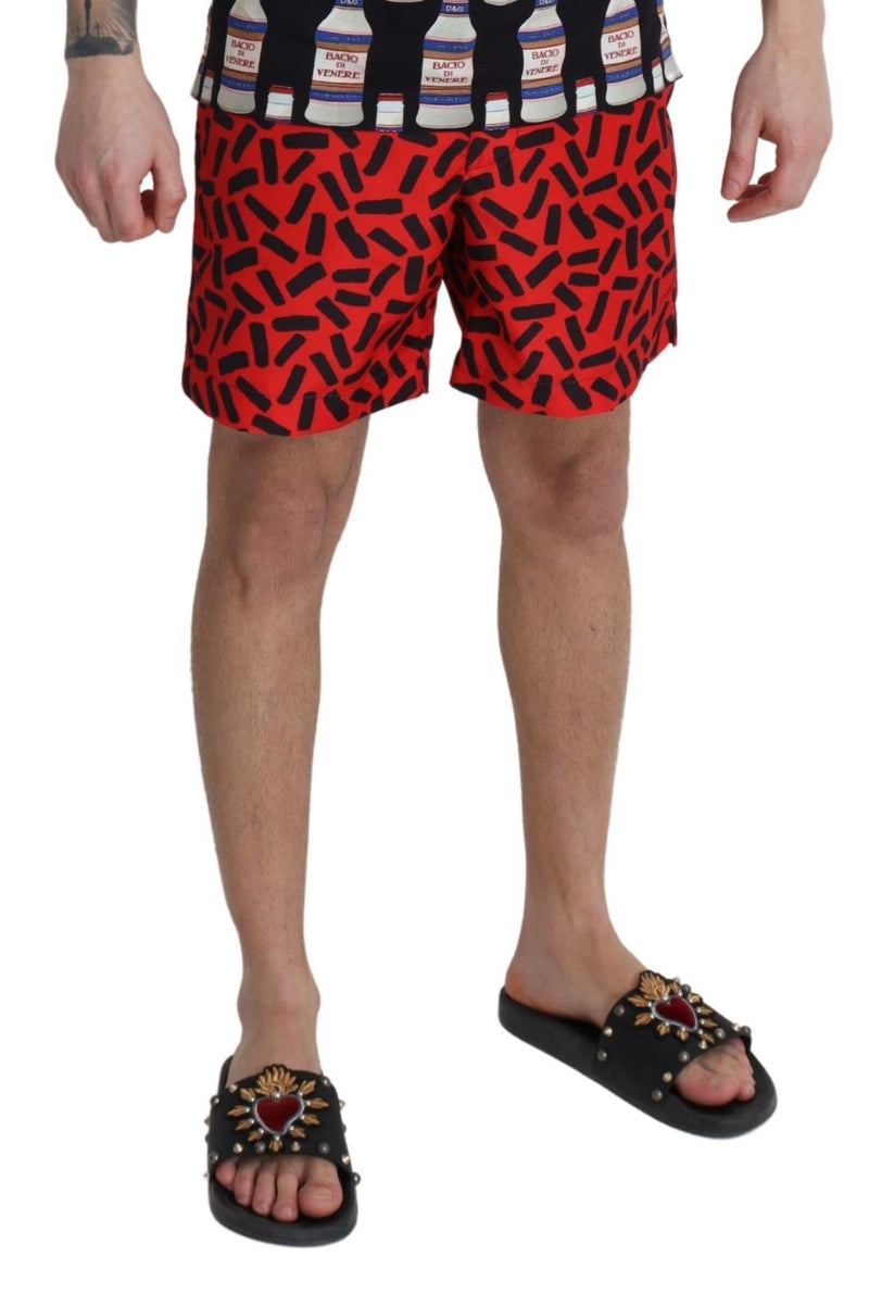 Red Patterned Beachwear Shorts Swimwear