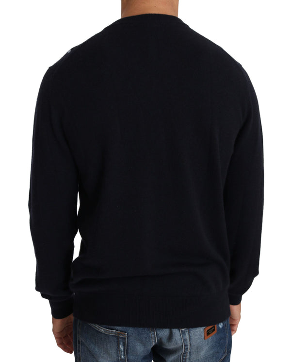 Blue Cowboy Roses V-neck Cashmere Sweater