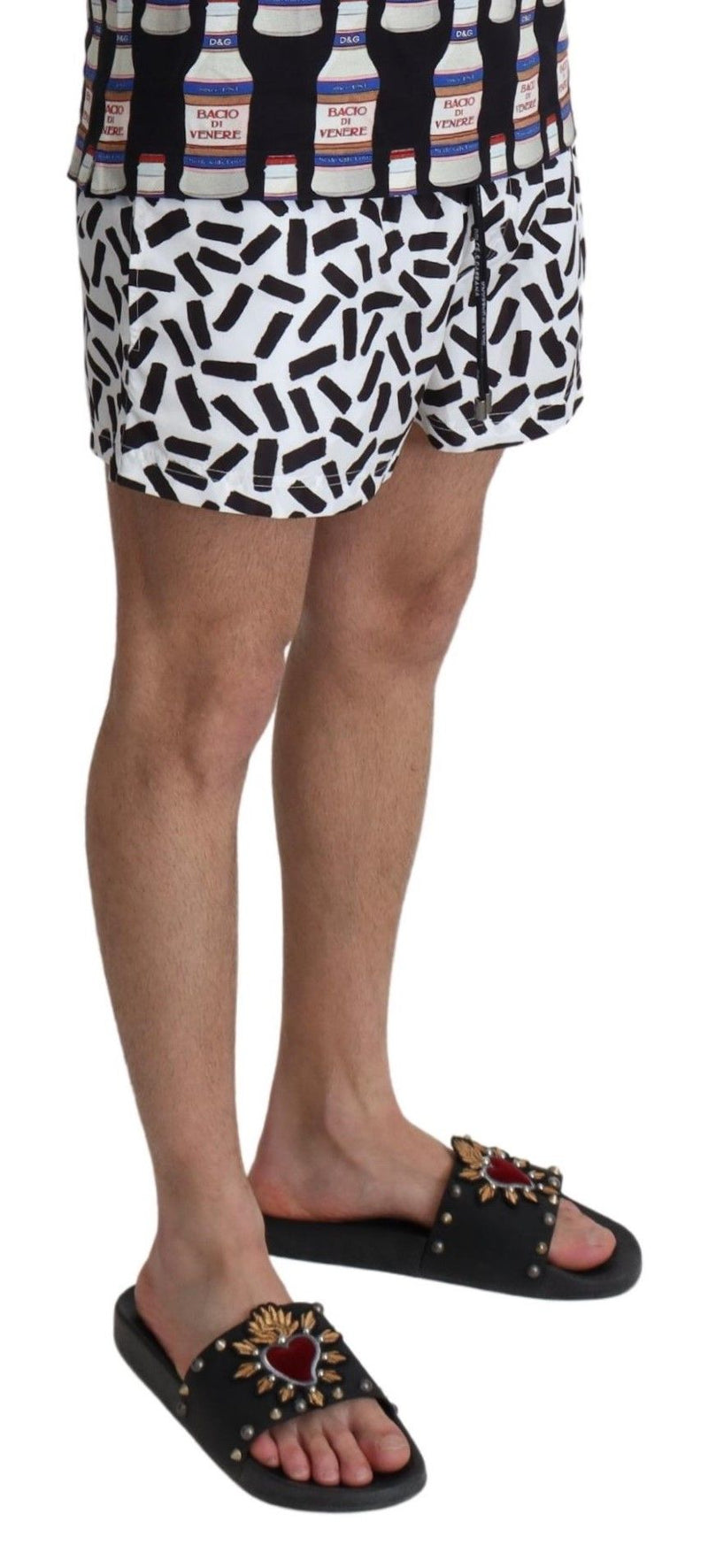 White Patterned Beachwear Shorts Swimwear