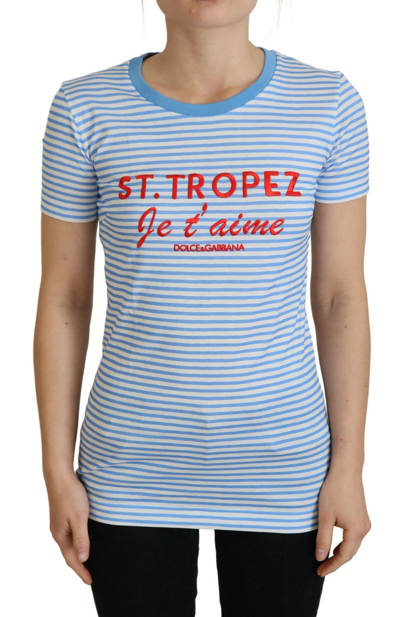 White Blue Cotton Exclusive ST. TROPEZ T-shirt