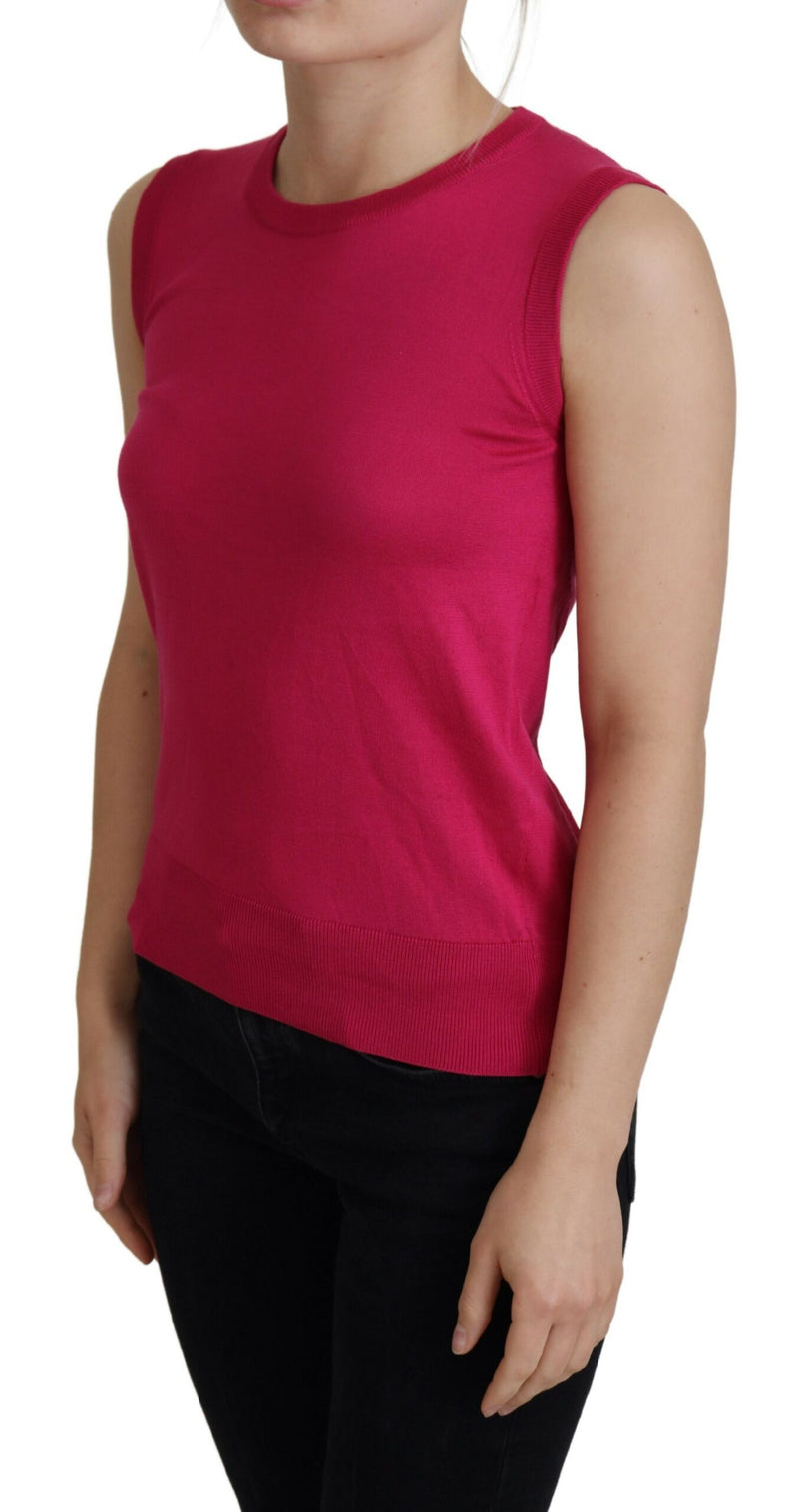 Pink Silk Vest Pullover Crewneck Tank Top