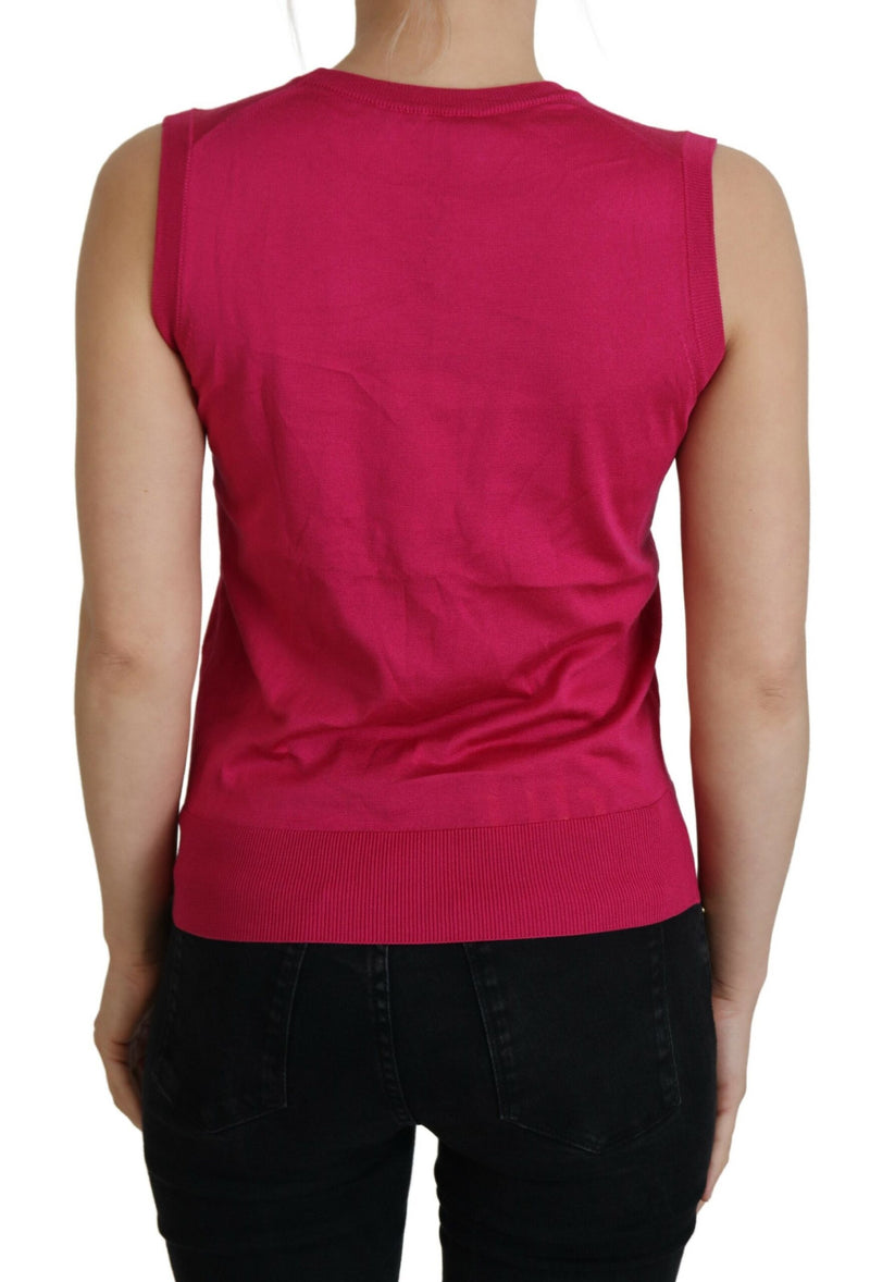 Pink Silk Vest Pullover Crewneck Tank Top