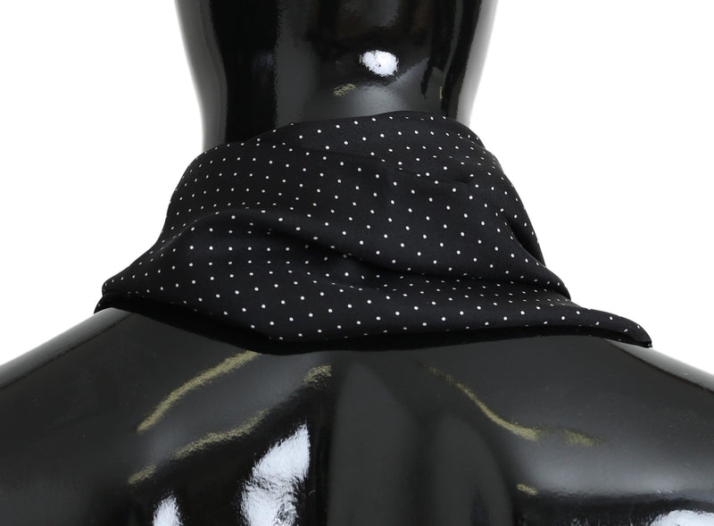 Scarf Black Dotted Silk Neck Wrap Fringes