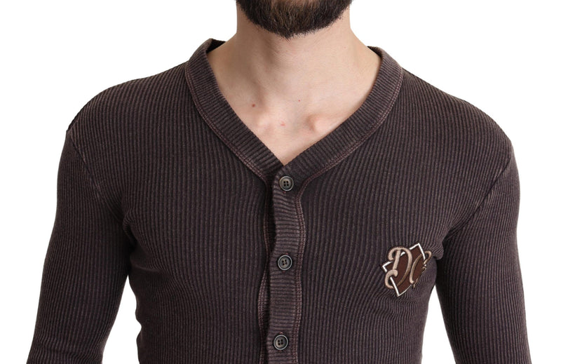 Brown Logo Patch Wool Knit Cardigan Sweater