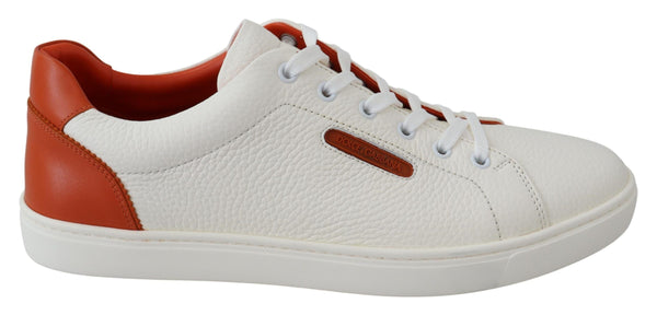 Sneakers Shoes White Orange Leather Low Top Mens Sneakers