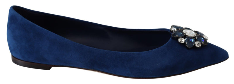 Blue Bellucci Suede Crystals Flats Shoes