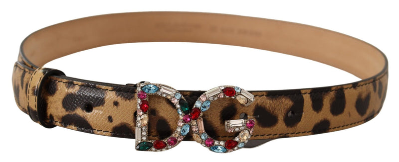 Brown Leopard Leather DG Crystals Buckle Belt