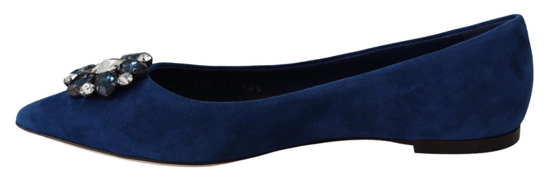 Blue Bellucci Suede Crystals Flats Shoes