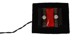 Black Red Crystals Square Accessory Pin Brooch