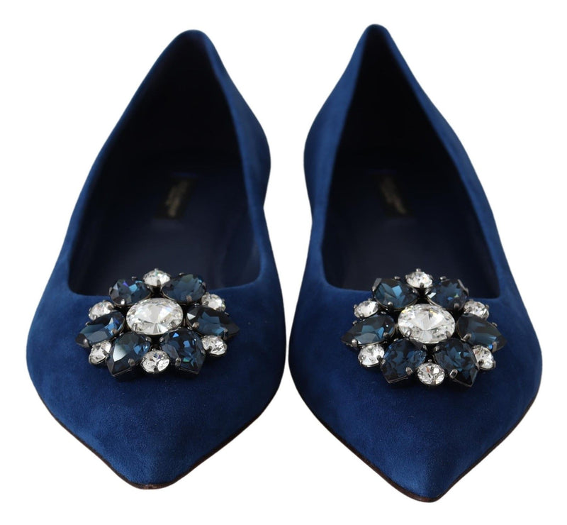 Blue Bellucci Suede Crystals Flats Shoes