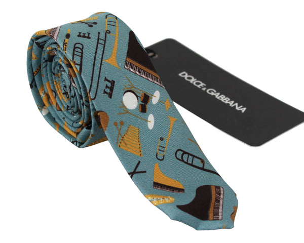 Multicolor 100% Silk Musical Instrument Print Tie