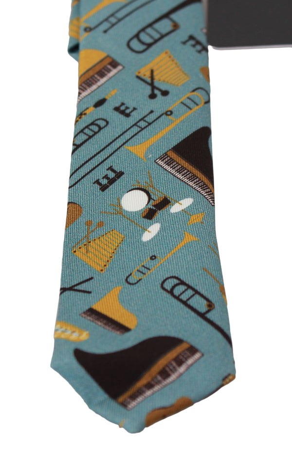 Multicolor 100% Silk Musical Instrument Print Tie