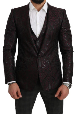 Black Bordeaux Jacquard Floral Slim Fit Blazer