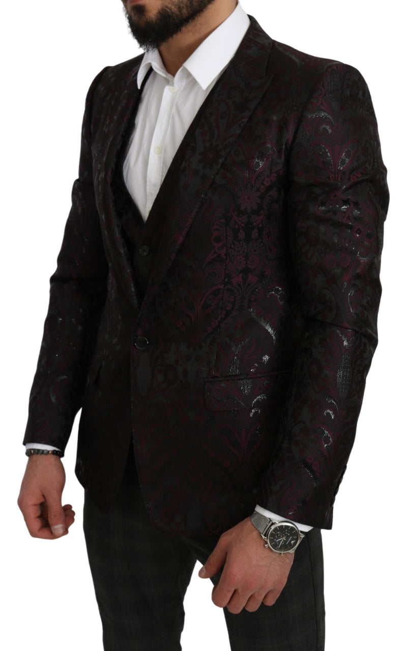 Black Bordeaux Jacquard Floral Slim Fit Blazer